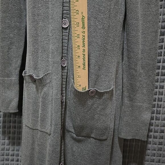 Long Cardigan Sweater Trench Duster SzS Y2K Button Hooded Gray Boho Chic Preppy - Picture 4 of 16